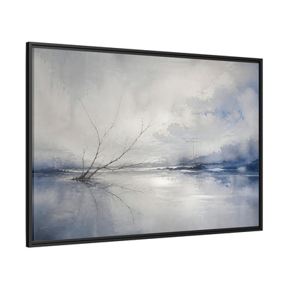 Side Mockup 12. Winter Branch Reflection shown as framed canvas print