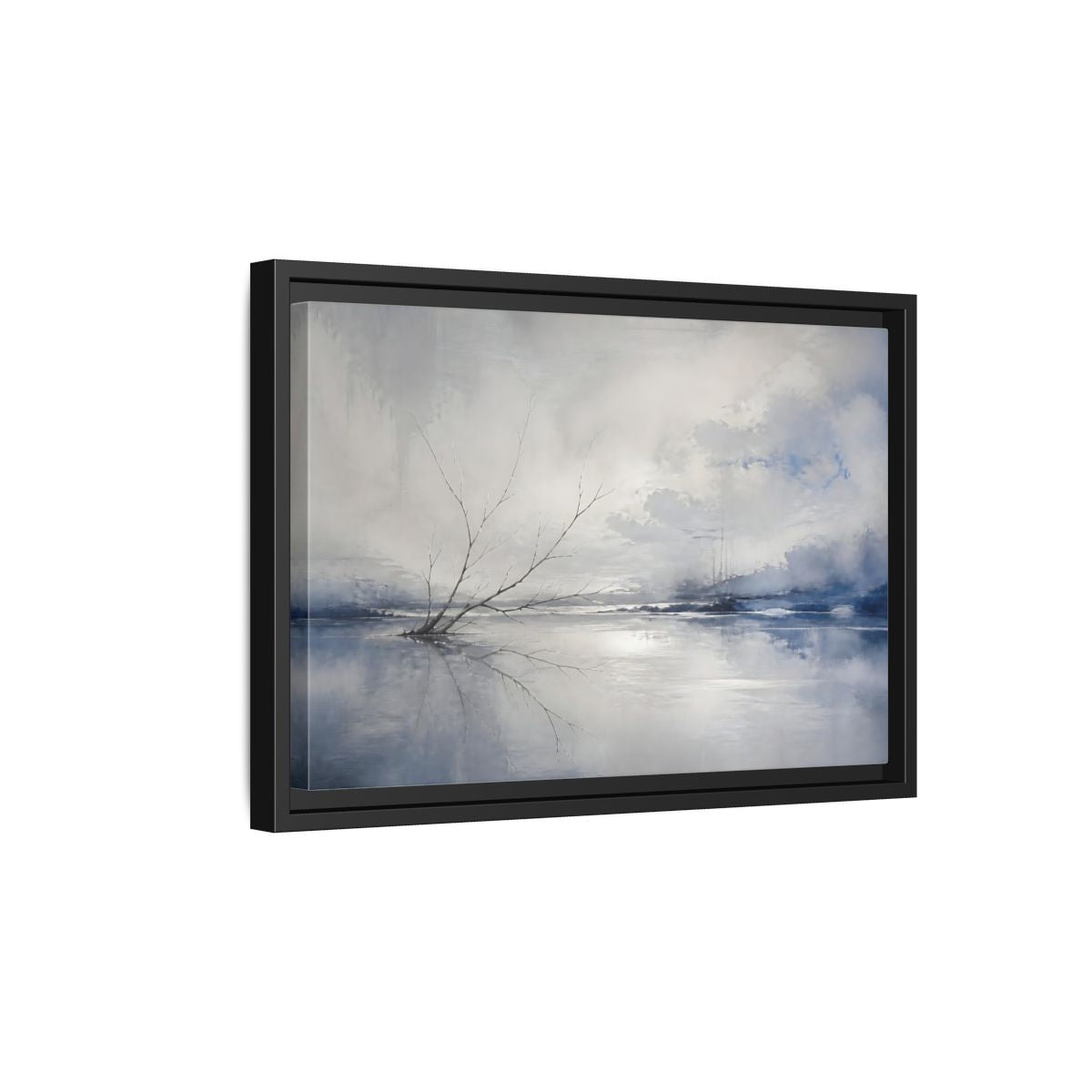 Side Mockup 6. Winter Branch Reflection shown as framed canvas print