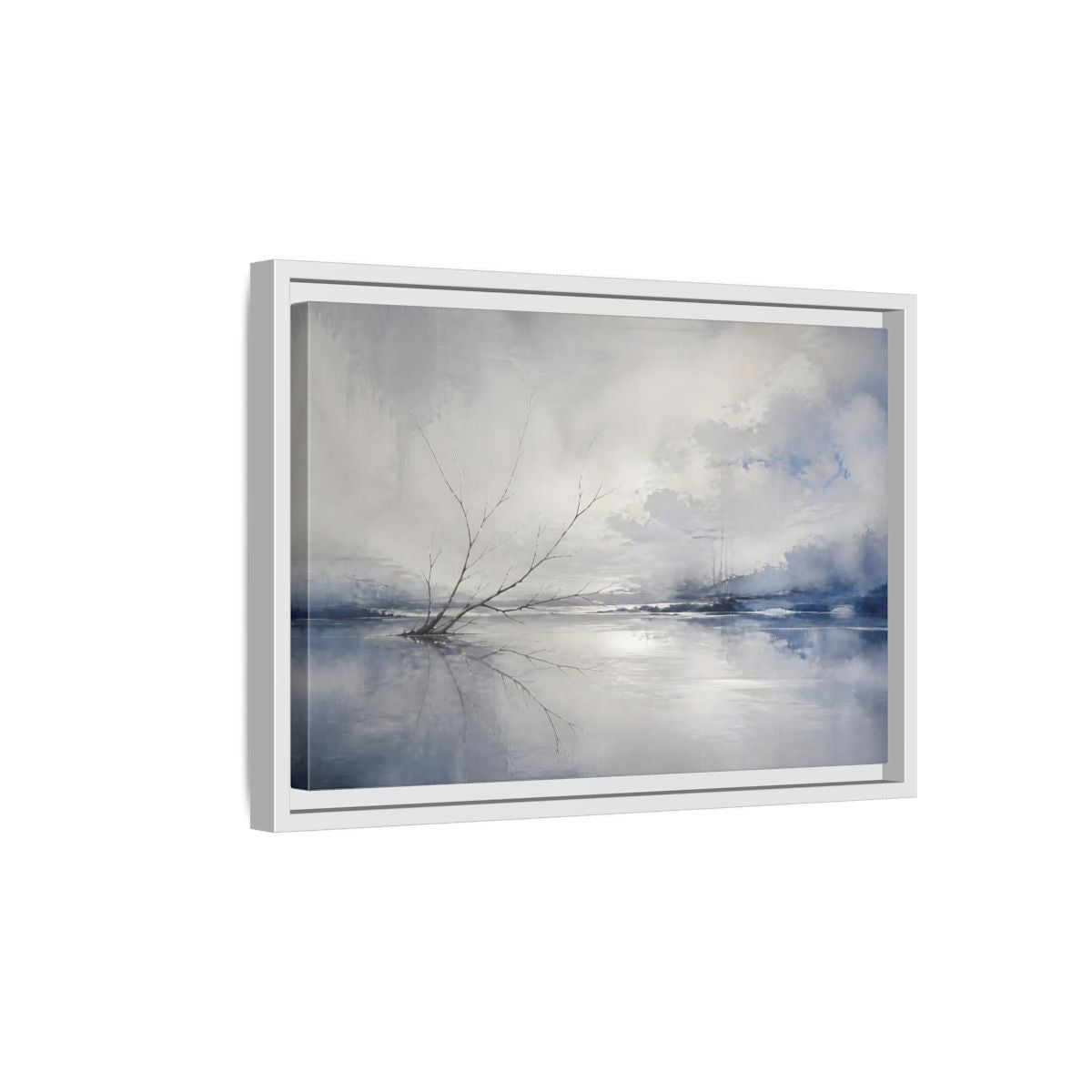 Side Mockup 4. Winter Branch Reflection shown as framed canvas print