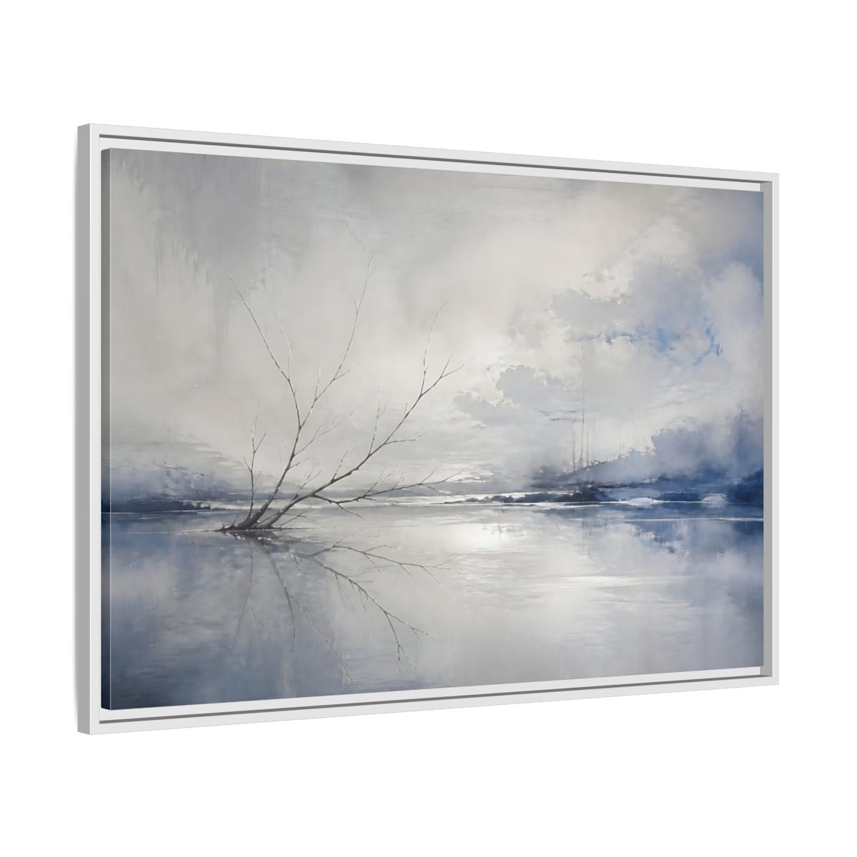 Side Mockup 9. Winter Branch Reflection shown as framed canvas print