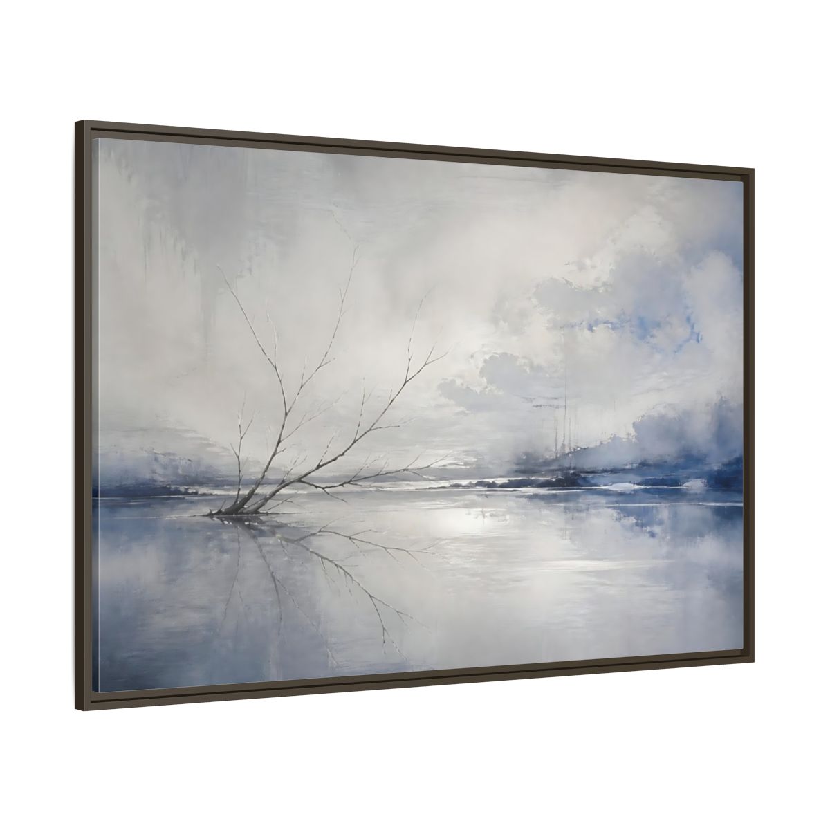 Side Mockup 8. Winter Branch Reflection shown as framed canvas print