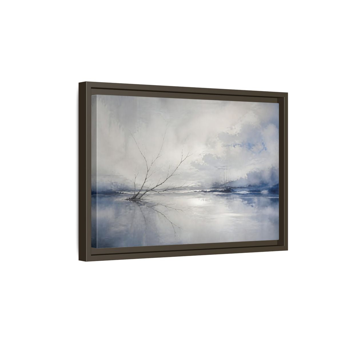 Side Mockup 5. Winter Branch Reflection shown as framed canvas print
