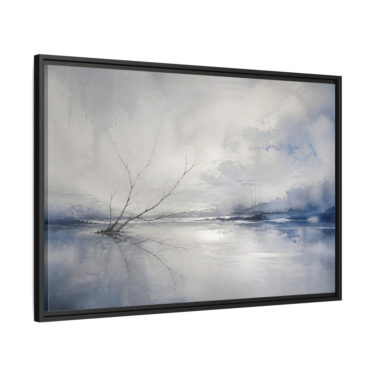 Side Mockup 13. Winter Branch Reflection shown as framed canvas print
