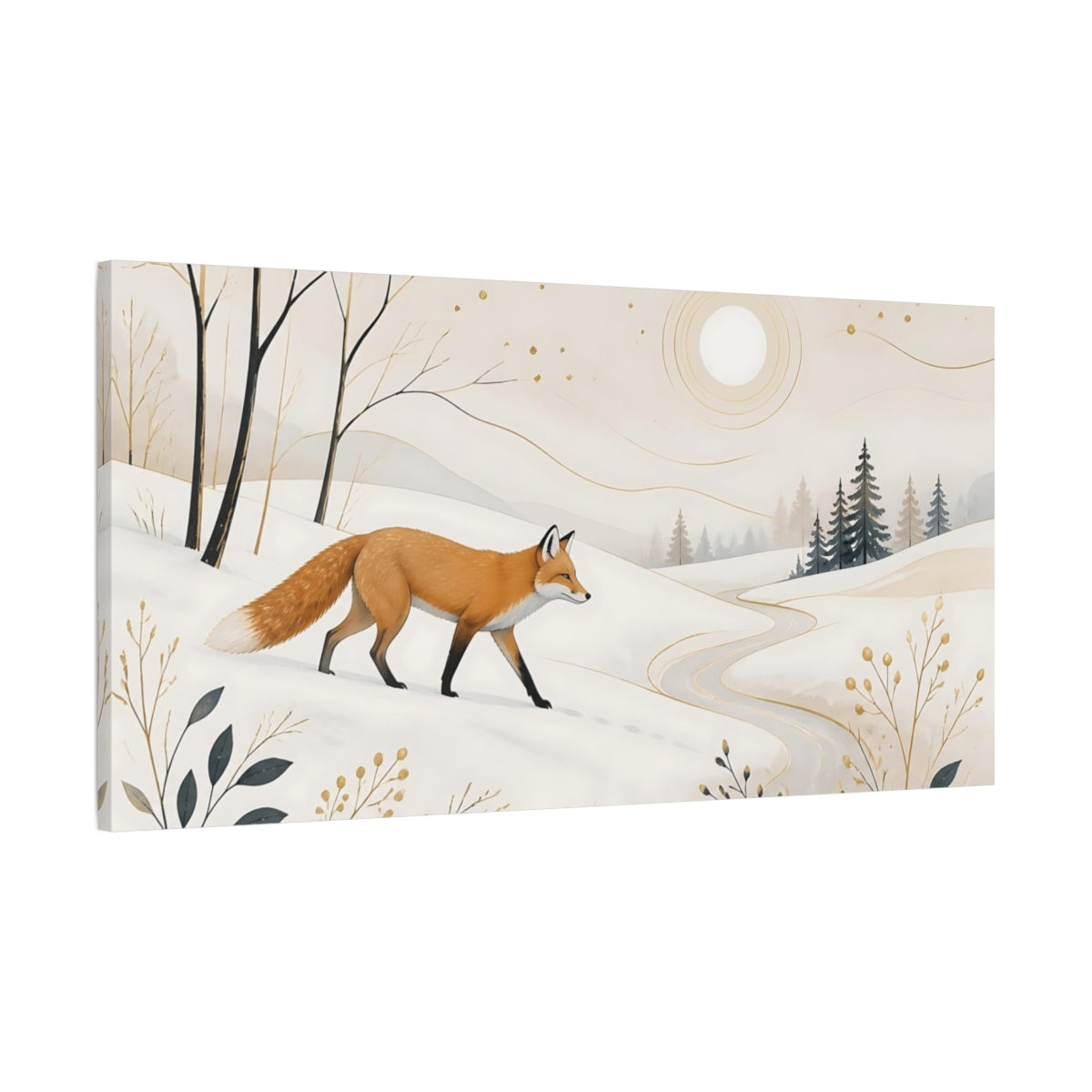 Main Mockup. Winter Fox In Snow shown as canvas print