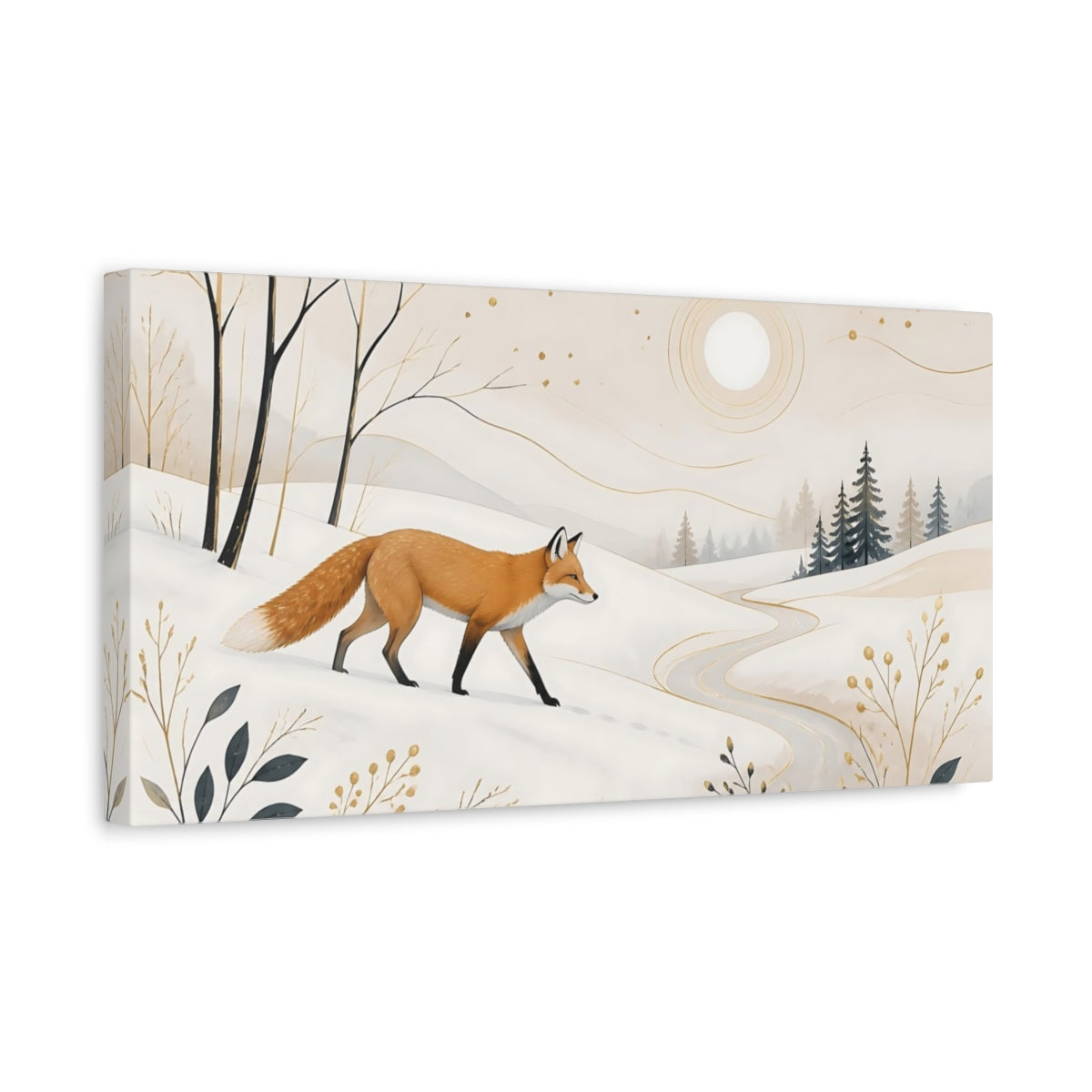 Side Mockup 3. Winter Fox In Snow shown as canvas print