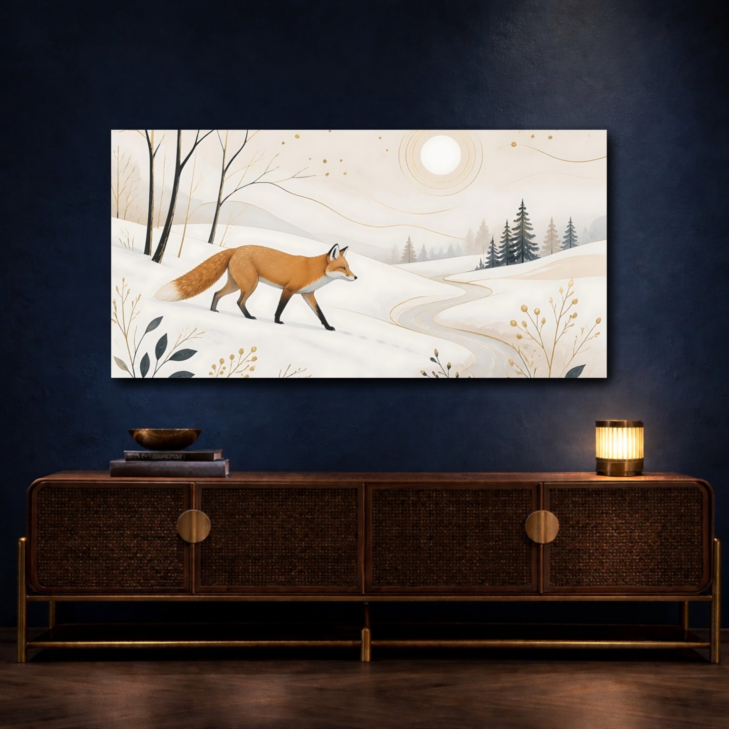 Mockup 4. Winter Fox In Snow shown as canvas print