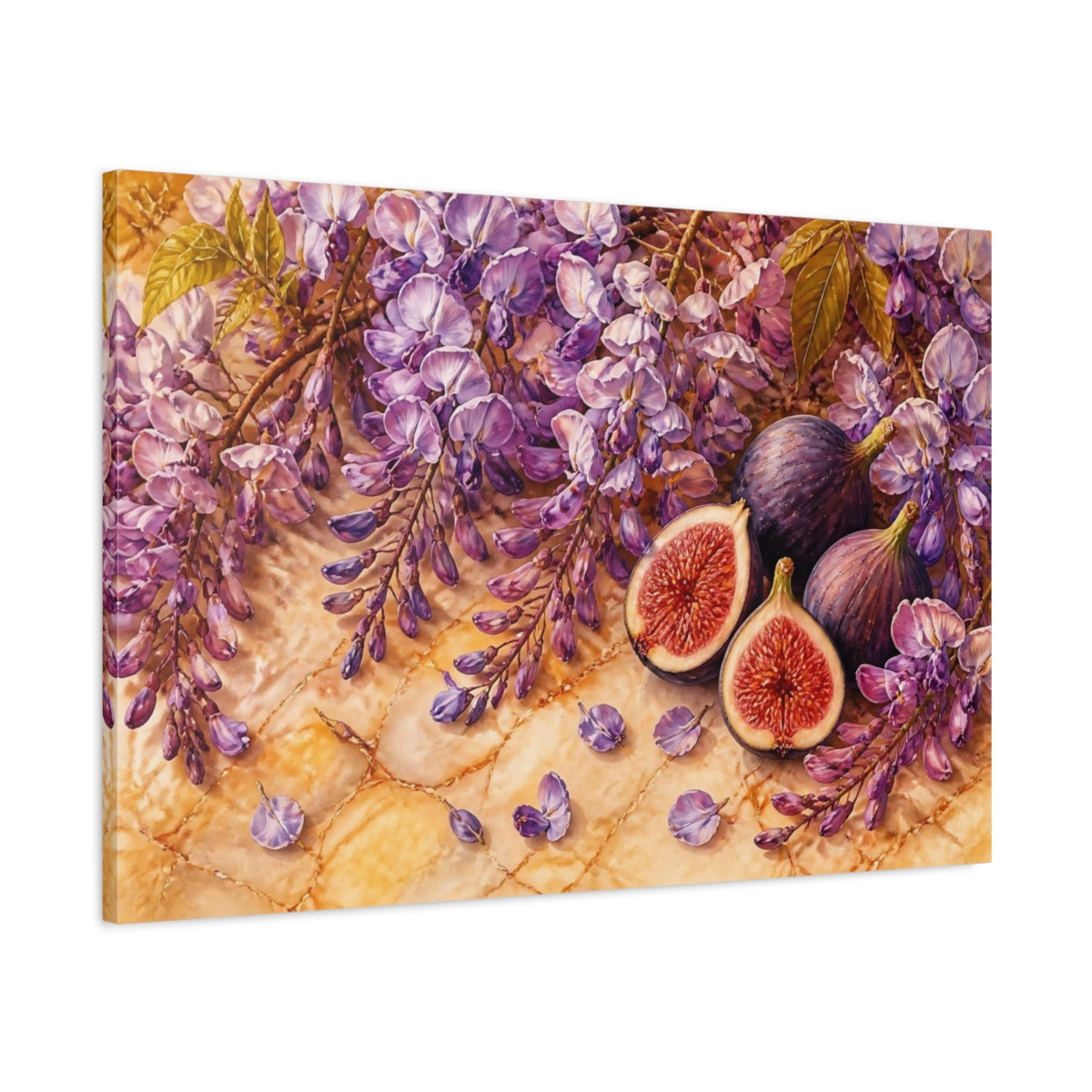 Main Mockup. Wisteria And Figs Still Life shown as canvas print
