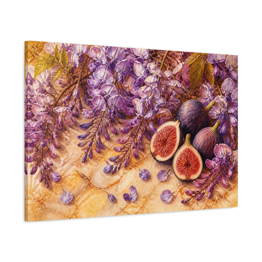 Main Mockup. Wisteria And Figs Still Life shown as canvas print