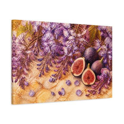 Side Mockup 2. Wisteria And Figs Still Life shown as canvas print