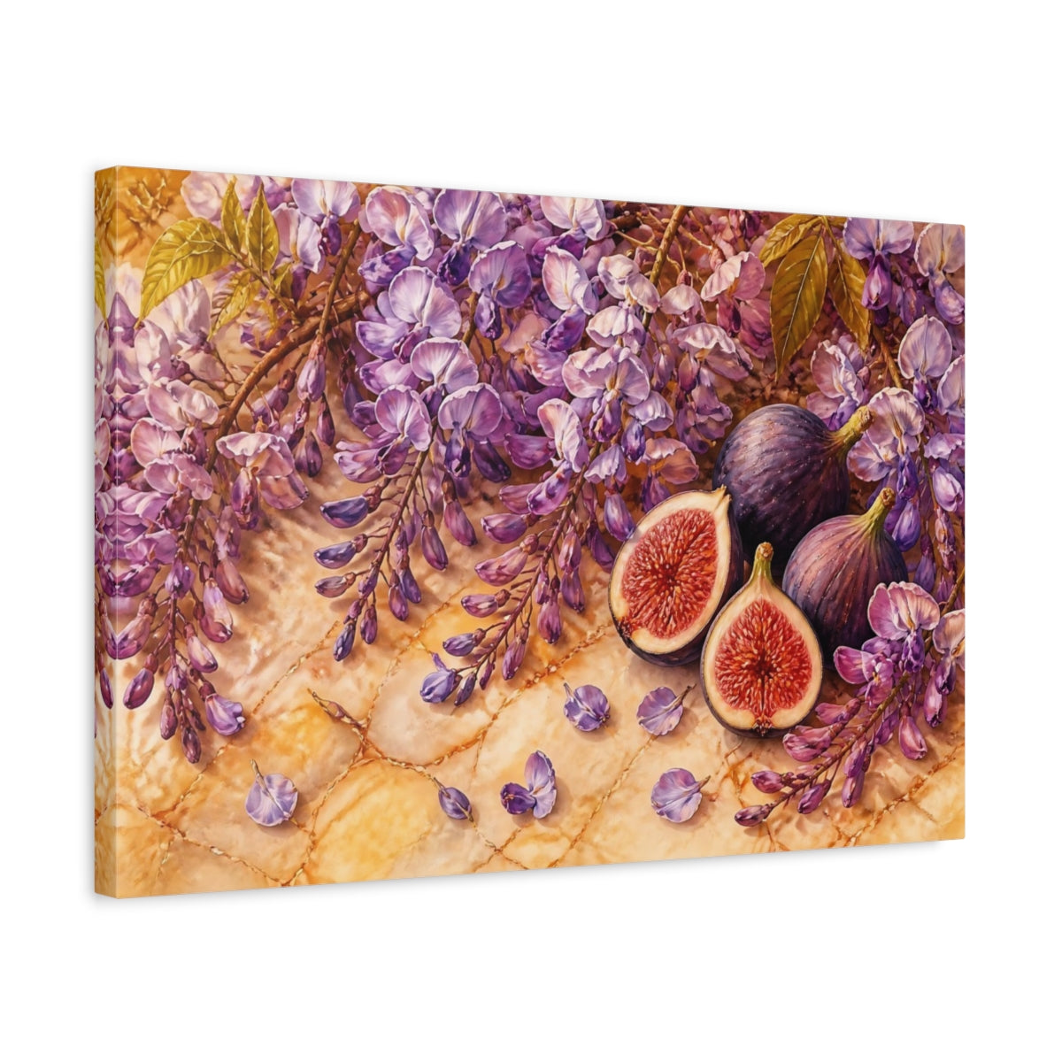 Side Mockup 3. Wisteria And Figs Still Life shown as canvas print
