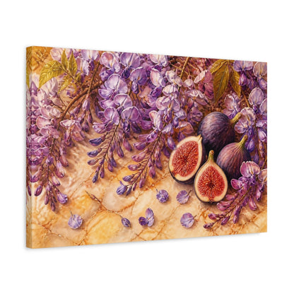 Side Mockup 3. Wisteria And Figs Still Life shown as canvas print