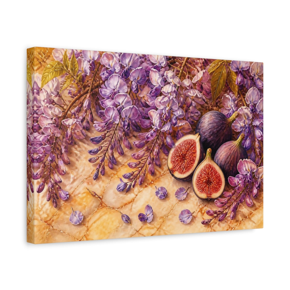 Side Mockup 4. Wisteria And Figs Still Life shown as canvas print
