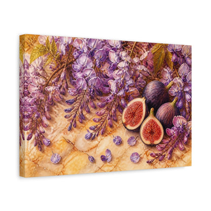 Side Mockup 4. Wisteria And Figs Still Life shown as canvas print