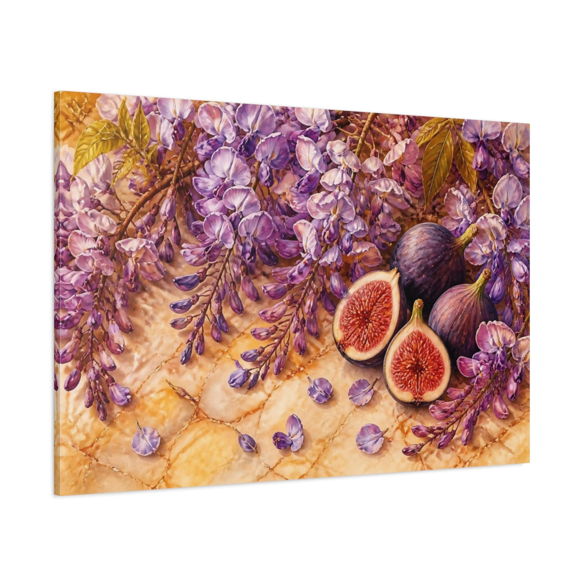 Side Mockup 1. Wisteria And Figs Still Life shown as canvas print