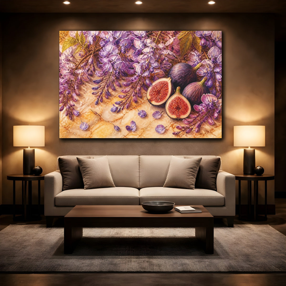 Mockup 2. Wisteria And Figs Still Life shown as canvas print