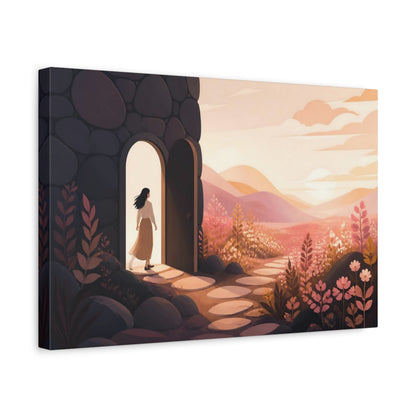 Side Mockup 4. Woman At Doorway Sunset shown as canvas print