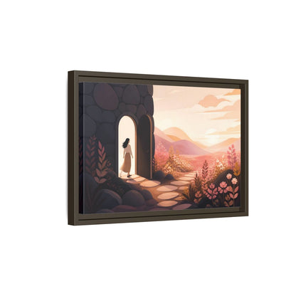 Side Mockup 5. Woman At Sunset Doorway shown as framed canvas print