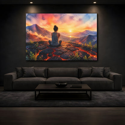 Mockup 3. Woman Watching Sunset shown as canvas print