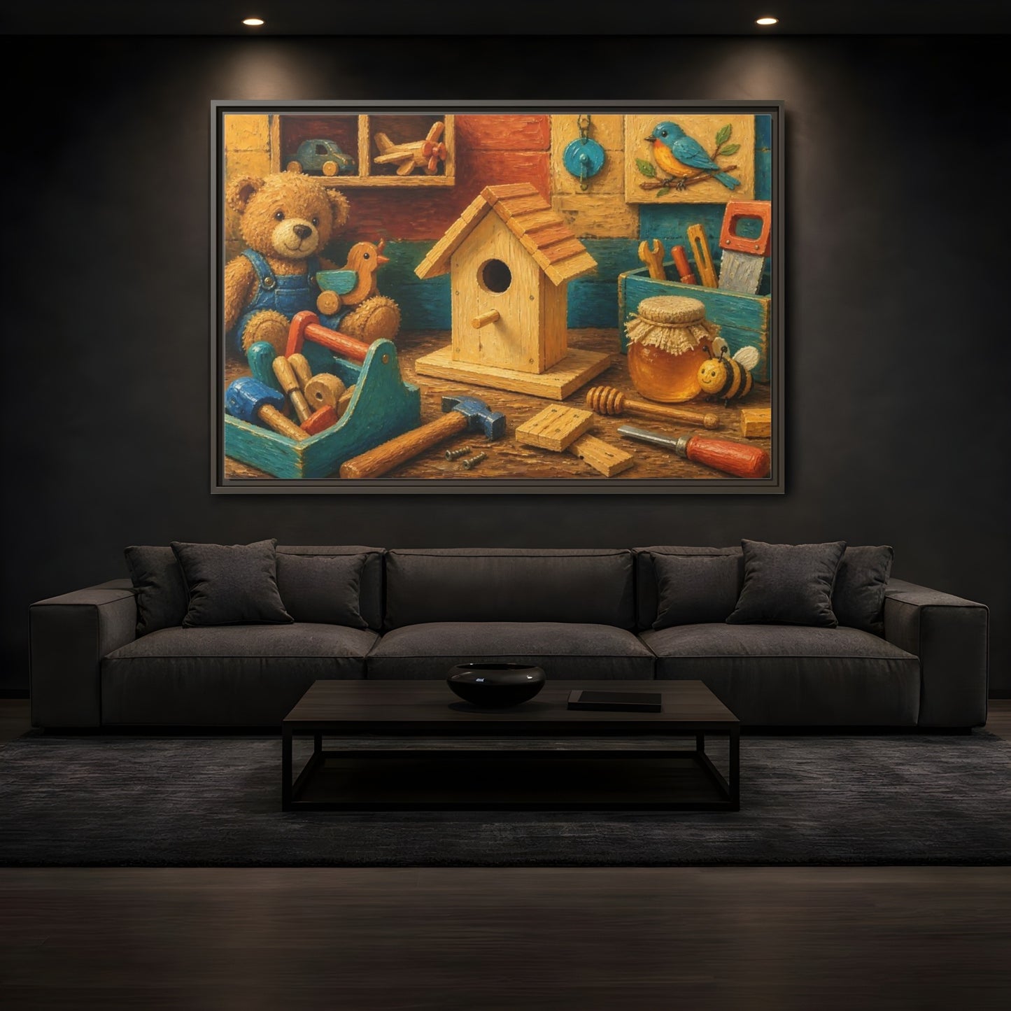 Mockup 3. Wooden Birdhouse Workshop shown as framed canvas print