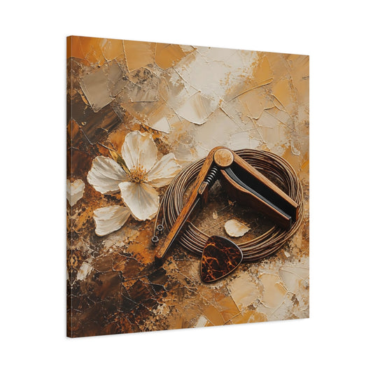 Main Mockup. Wooden Capo And Pick shown as canvas print
