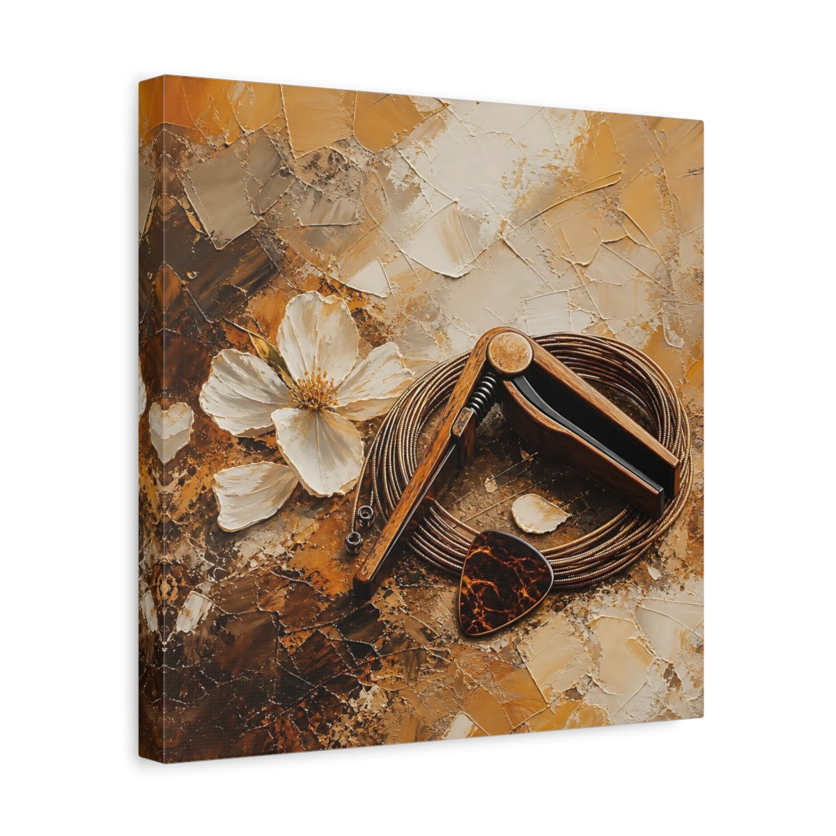 Side Mockup 7. Wooden Capo And Pick shown as canvas print