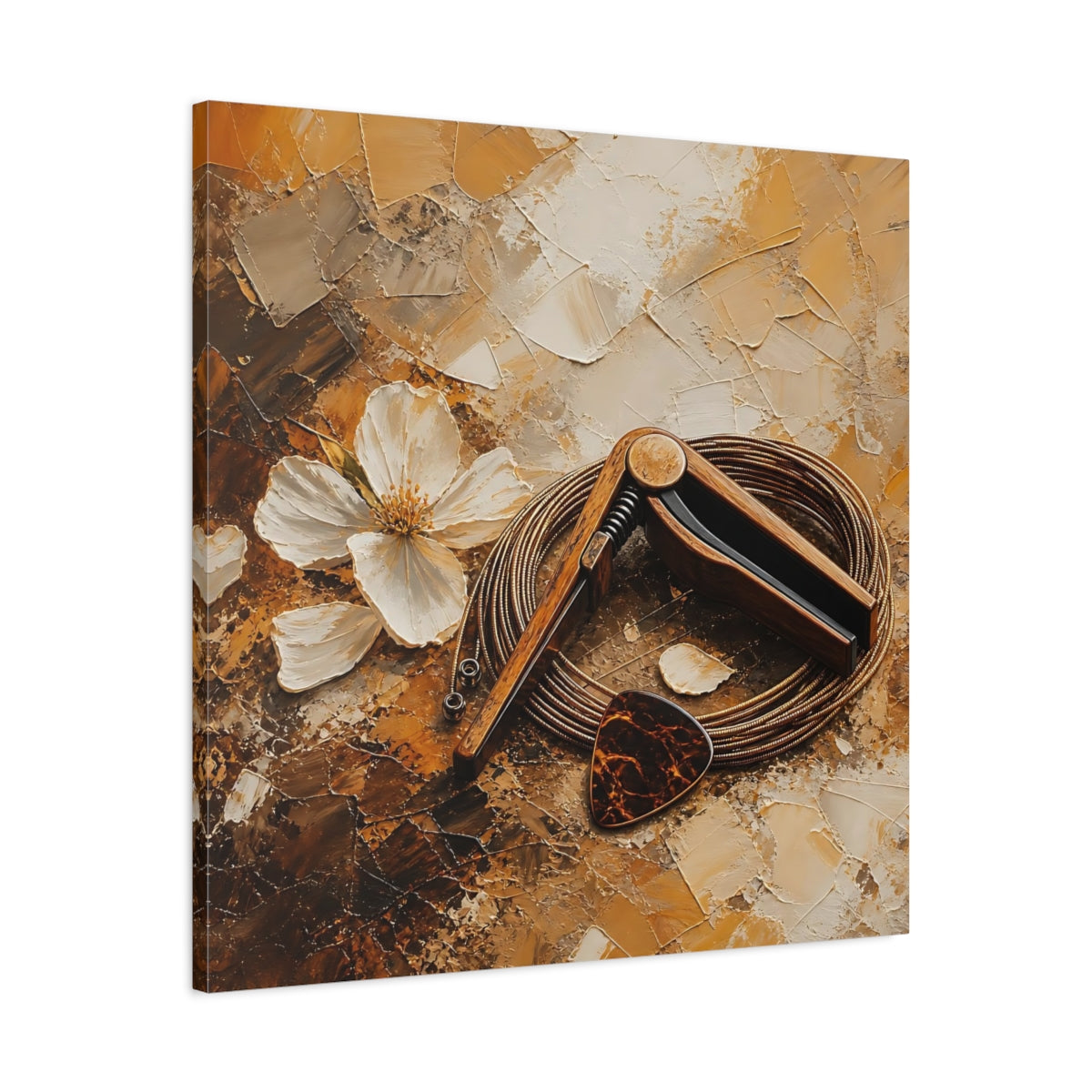 Side Mockup 3. Wooden Capo And Pick shown as canvas print
