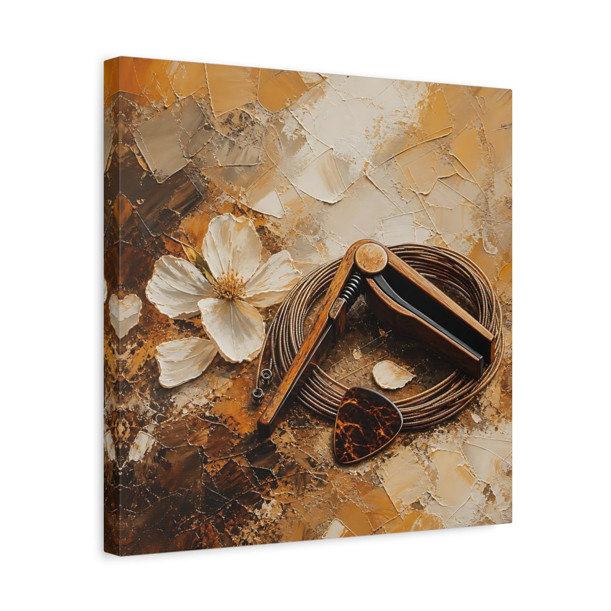 Side Mockup 6. Wooden Capo And Pick shown as canvas print