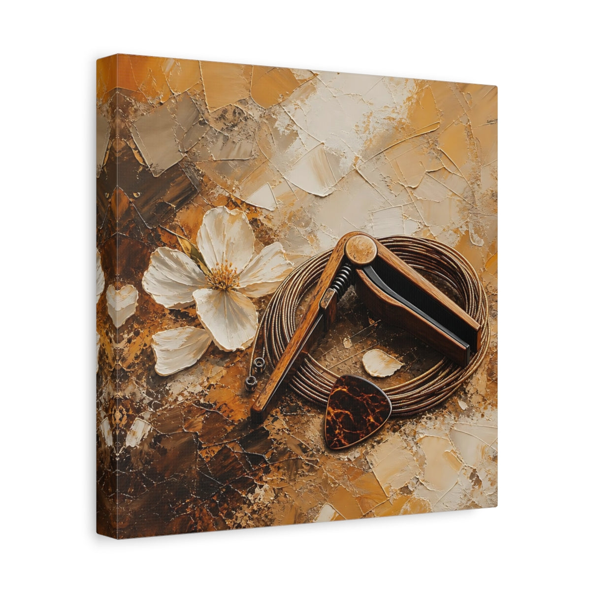 Side Mockup 8. Wooden Capo And Pick shown as canvas print