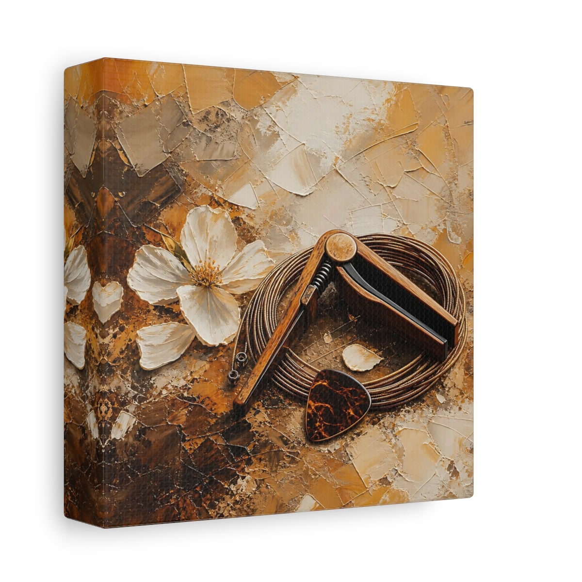 Side Mockup 2. Wooden Capo And Pick shown as canvas print