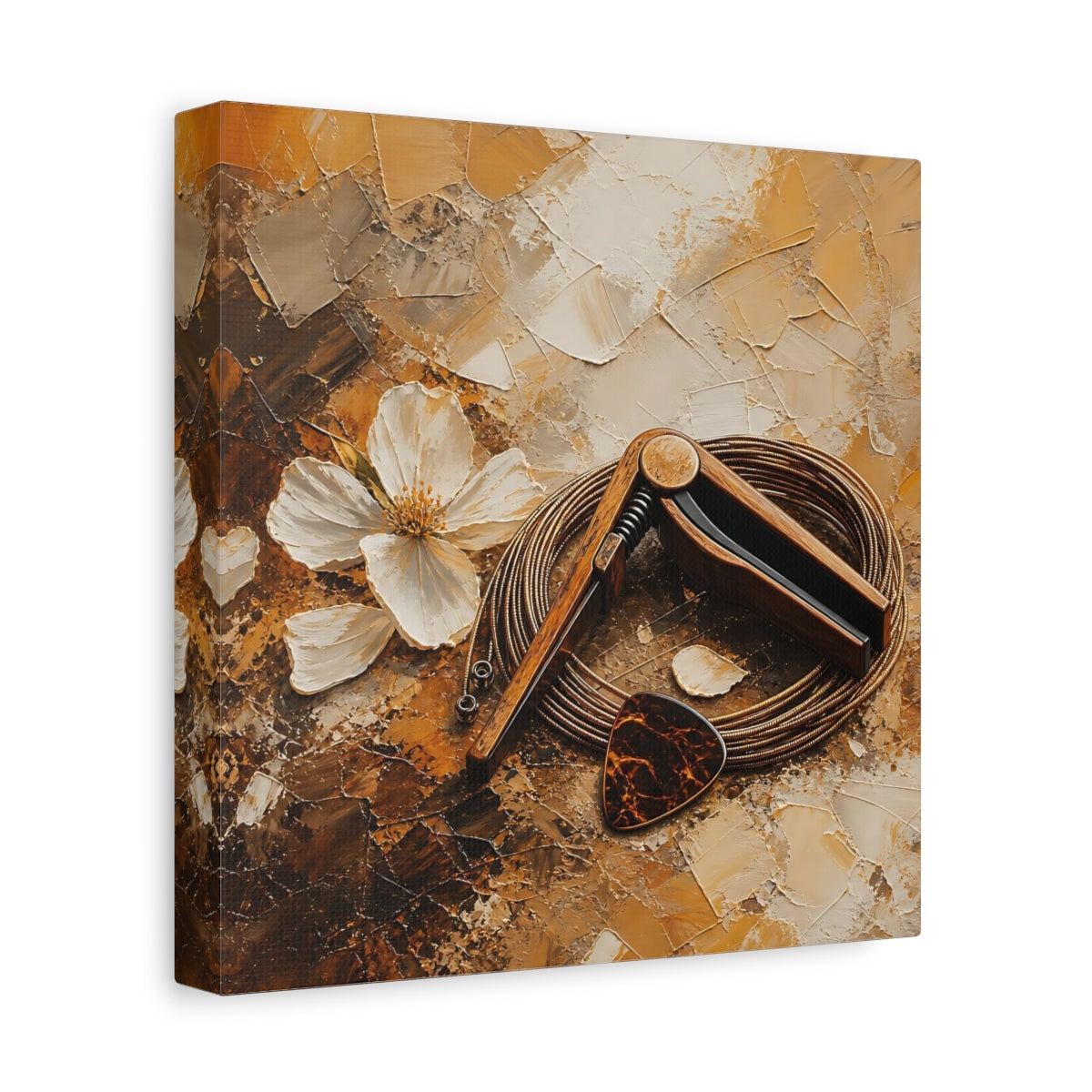 Side Mockup 9. Wooden Capo And Pick shown as canvas print