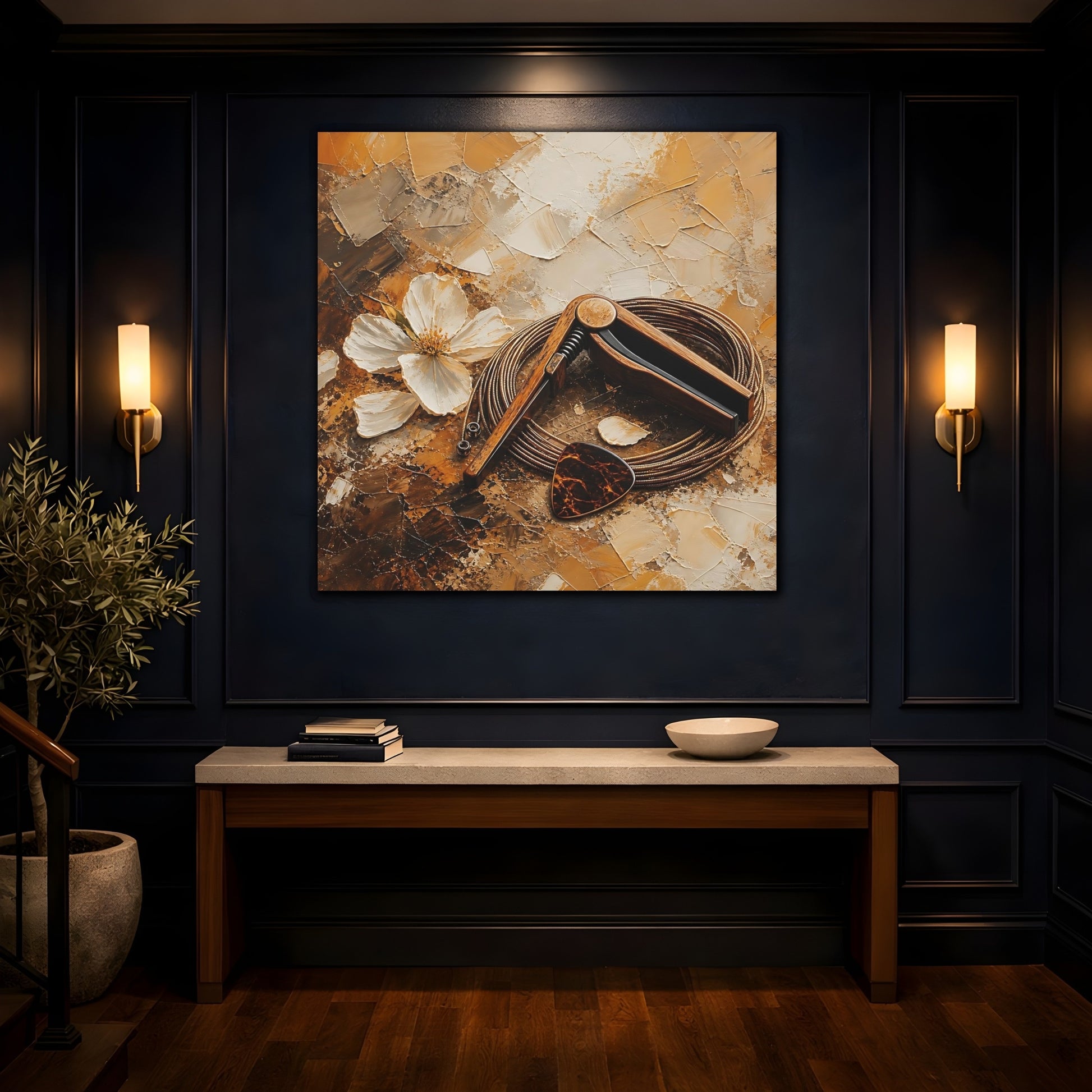 Mockup 4. Wooden Capo And Pick shown as canvas print