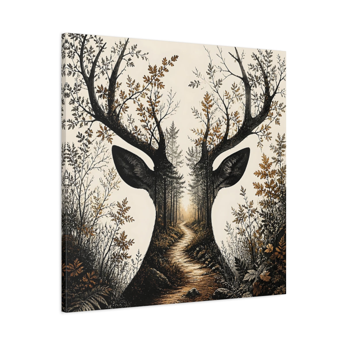 Main Mockup. Woodland Deer Path shown as canvas print