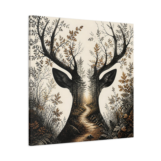 Main Mockup. Woodland Deer Path shown as canvas print
