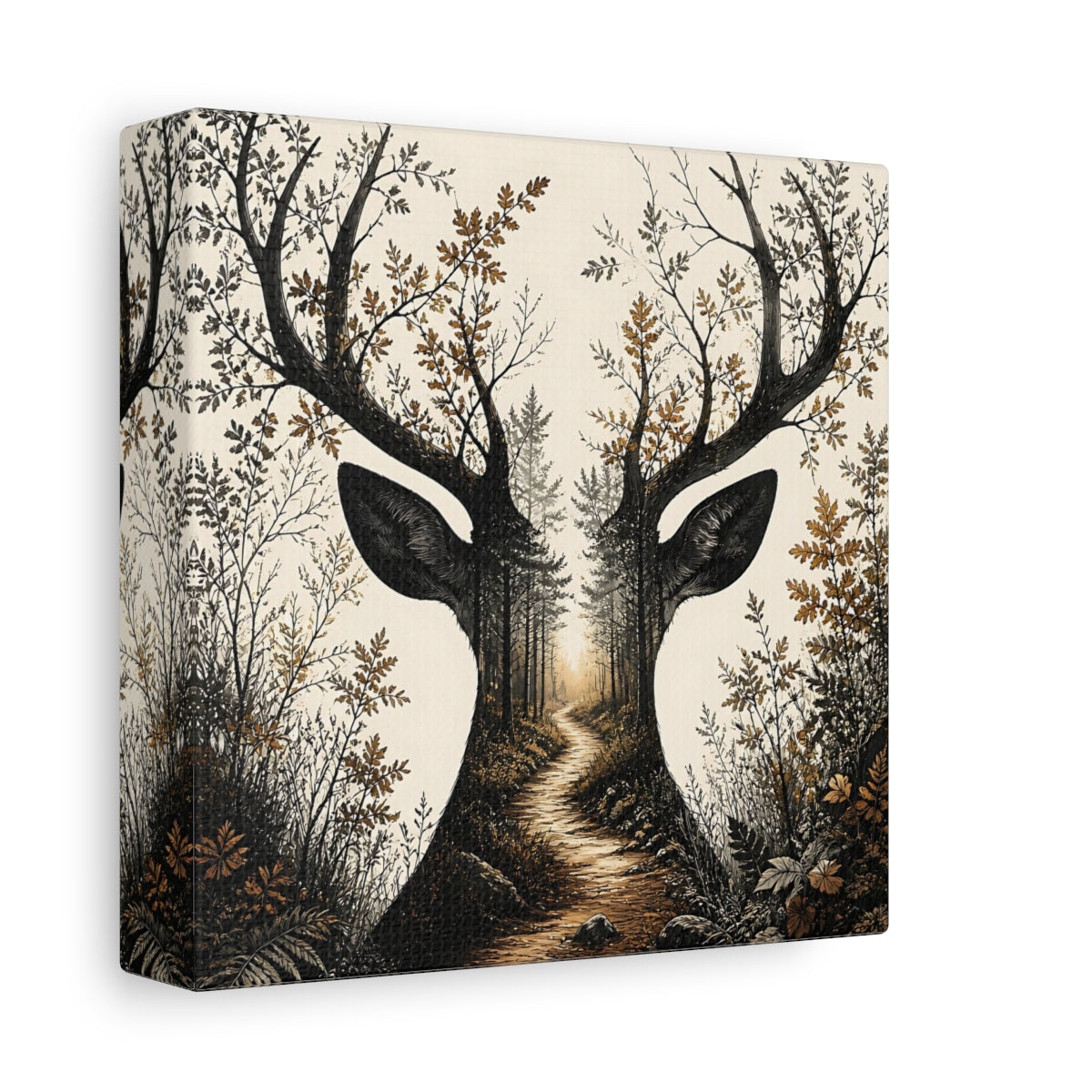 Side Mockup 2. Woodland Deer Path shown as canvas print