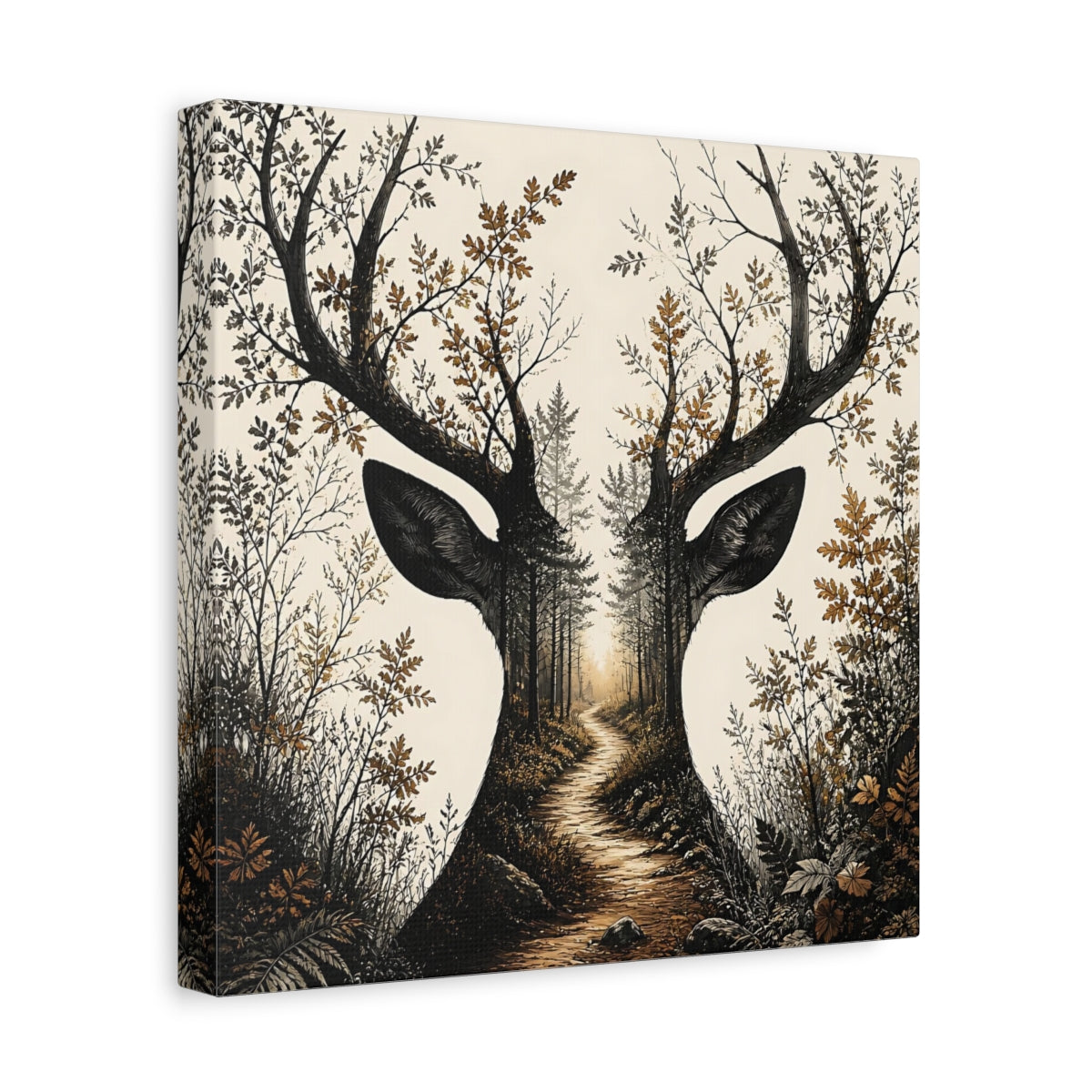 Side Mockup 8. Woodland Deer Path shown as canvas print