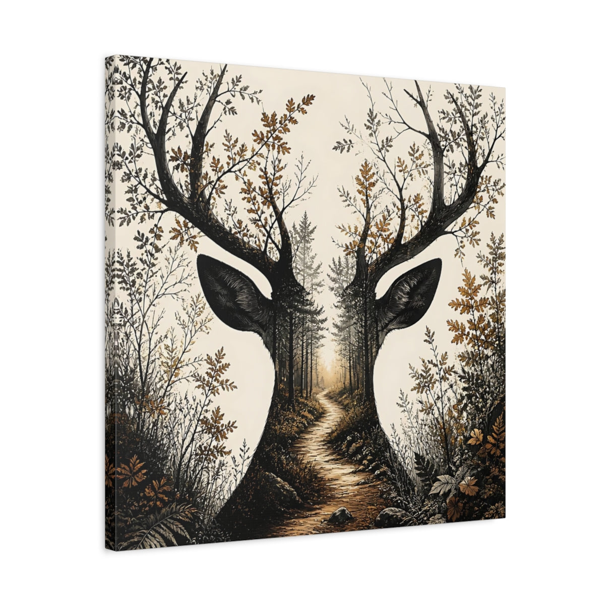 Side Mockup 4. Woodland Deer Path shown as canvas print