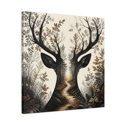 Side Mockup 4. Woodland Deer Path shown as canvas print