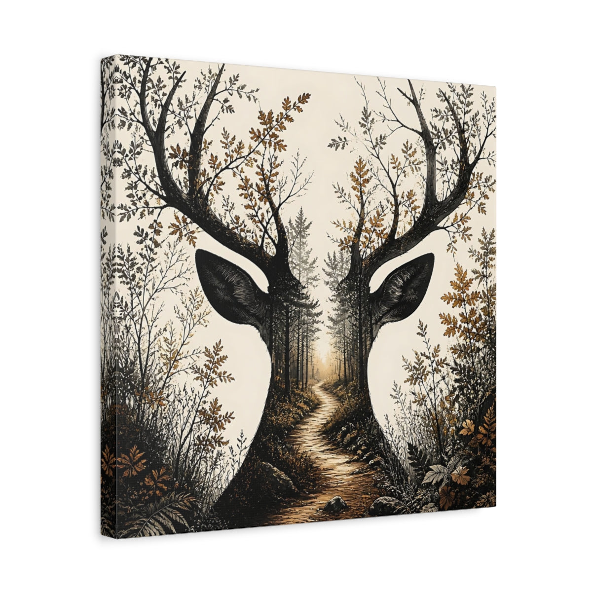 Side Mockup 6. Woodland Deer Path shown as canvas print