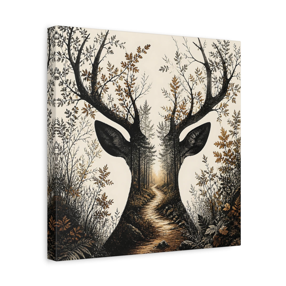 Side Mockup 7. Woodland Deer Path shown as canvas print