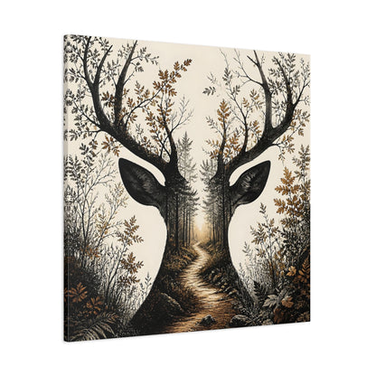 Side Mockup 1. Woodland Deer Path shown as canvas print