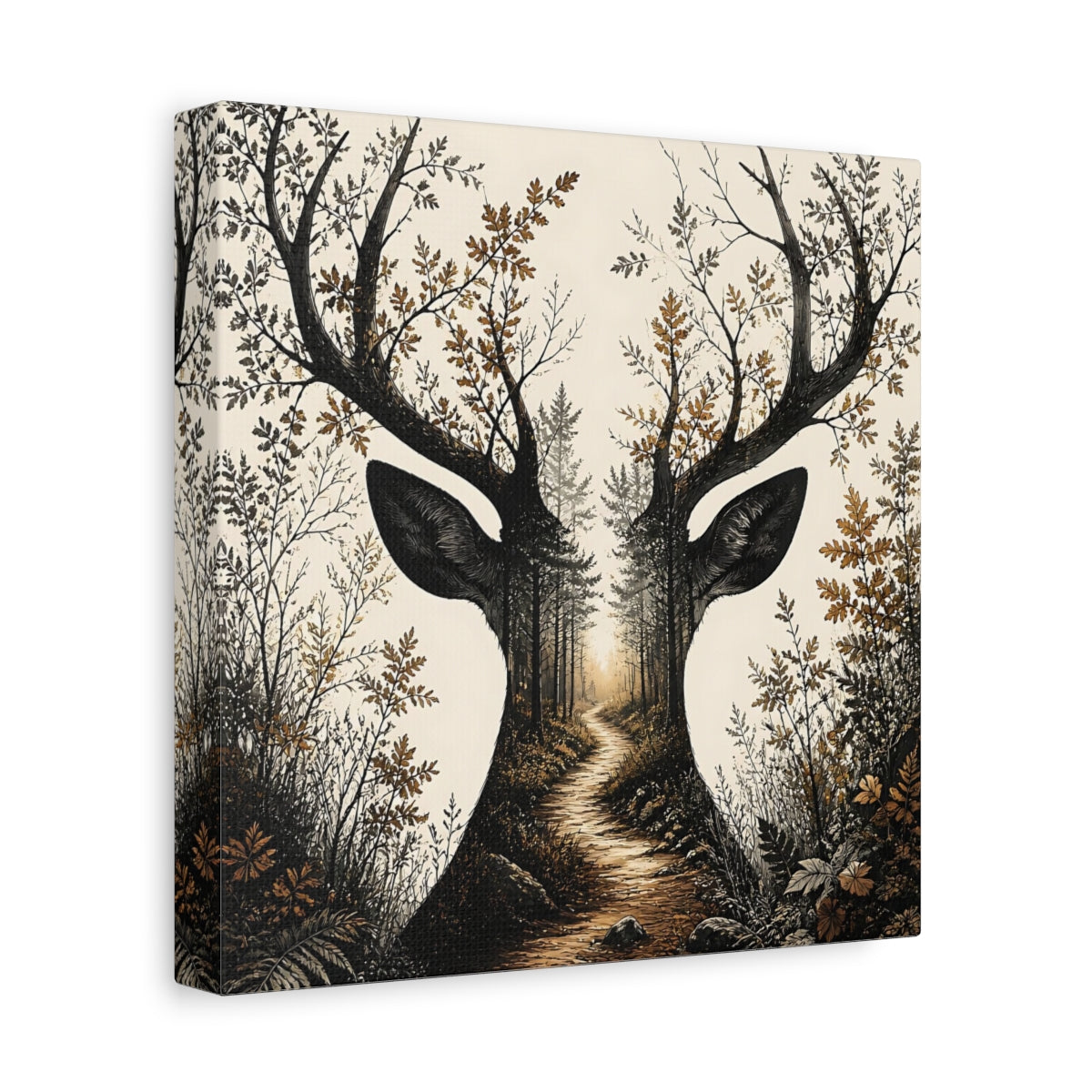 Side Mockup 9. Woodland Deer Path shown as canvas print