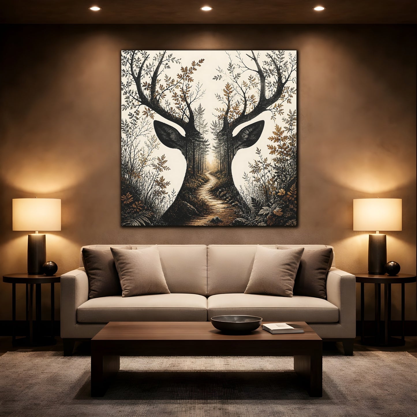 Mockup 2. Woodland Deer Path shown as canvas print