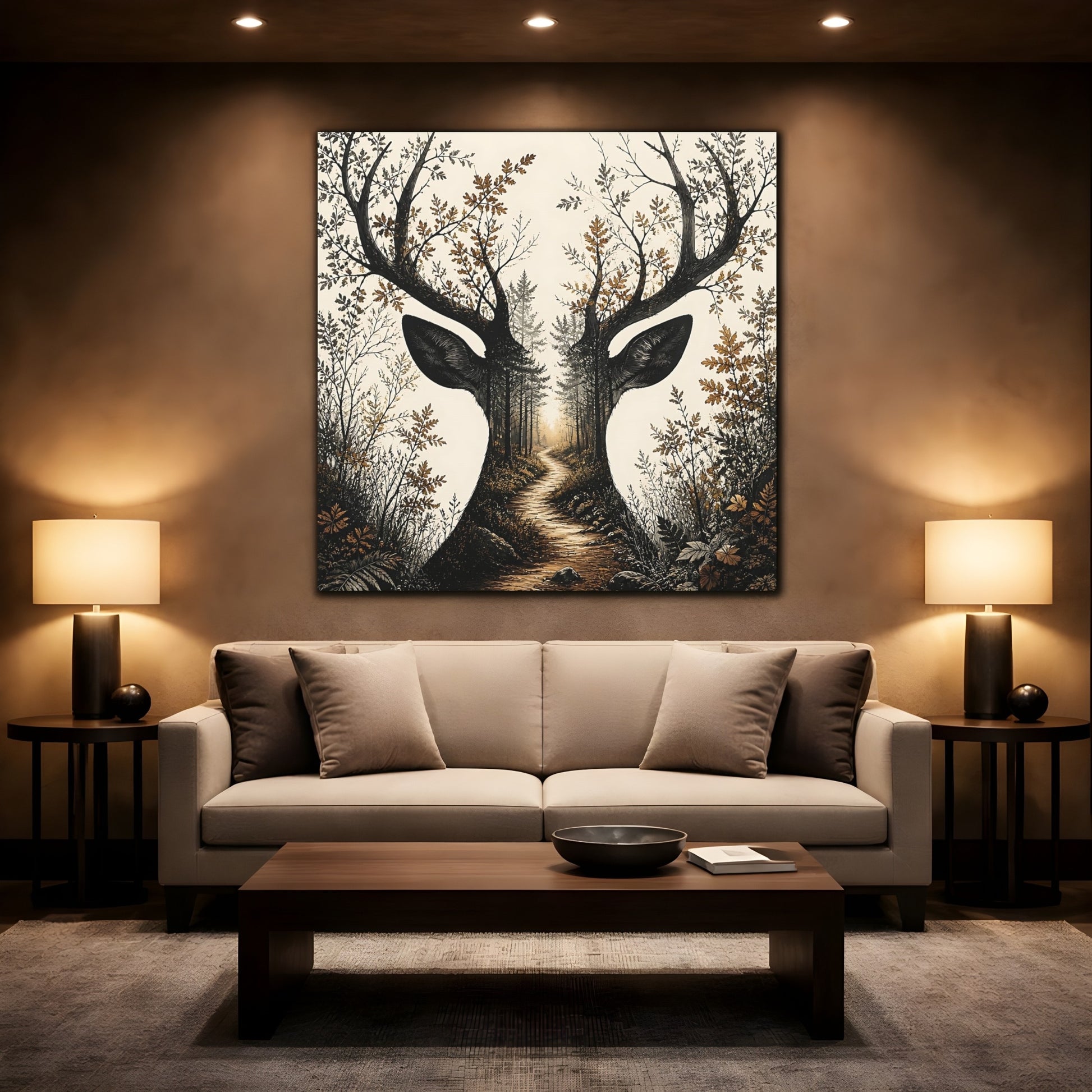 Mockup 2. Woodland Deer Path shown as canvas print