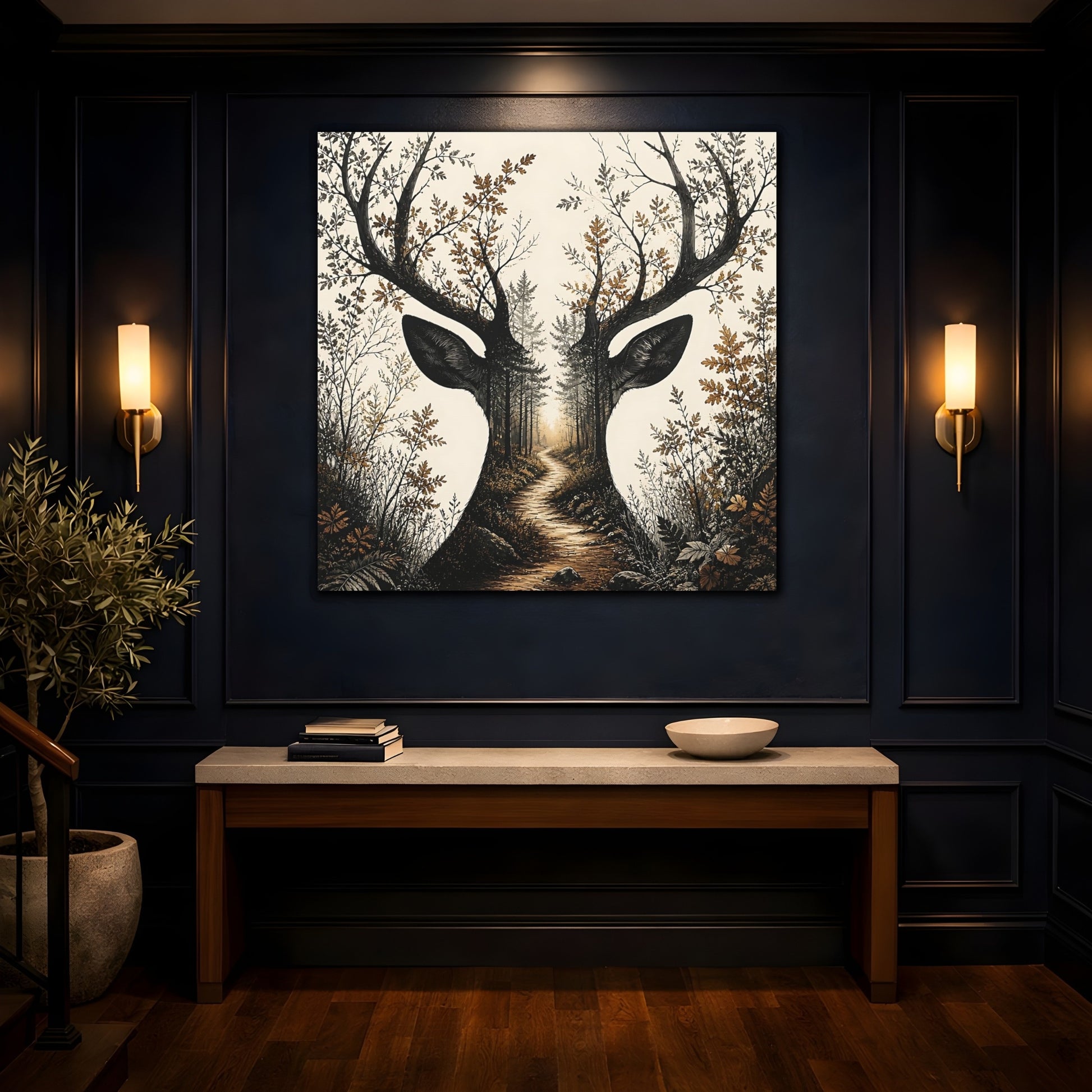 Mockup 4. Woodland Deer Path shown as canvas print