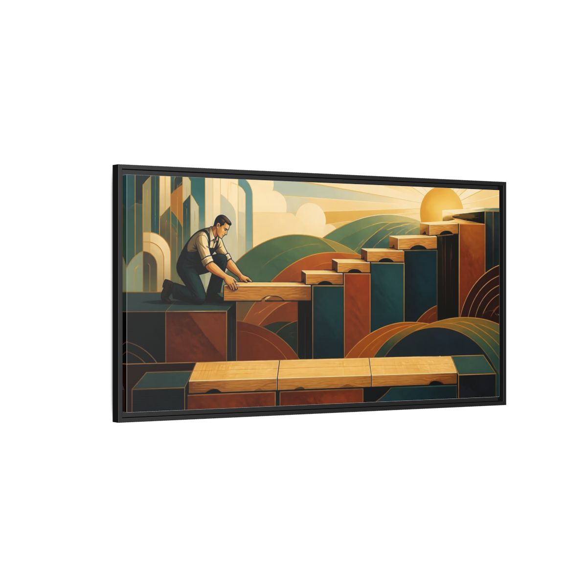 Side Mockup 5. Worker Motivation Steps shown as framed canvas print