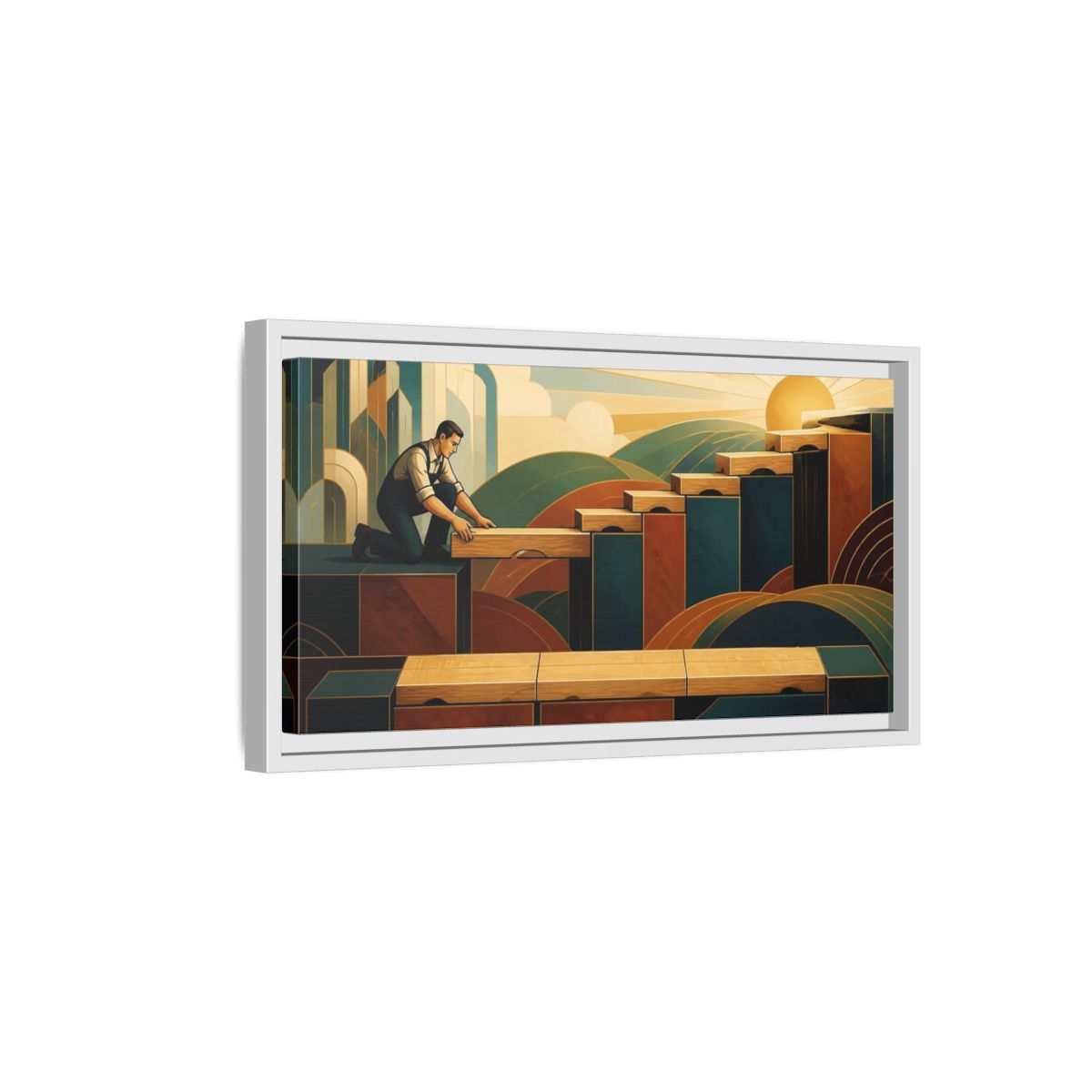 Side Mockup 6. Worker Motivation Steps shown as framed canvas print