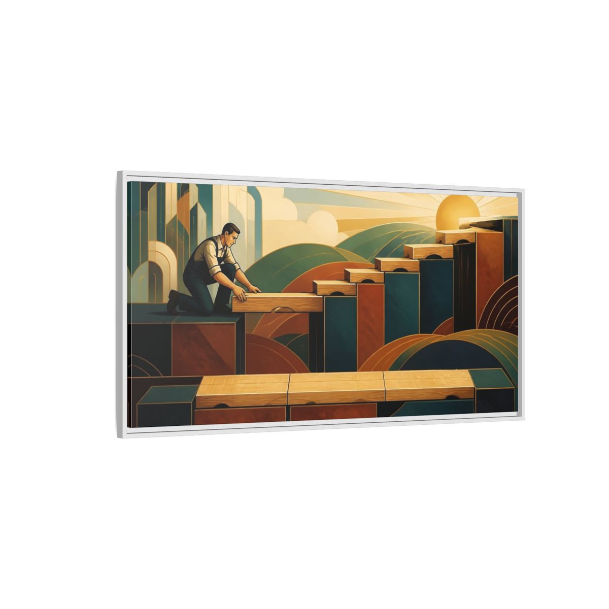 Side Mockup 3. Worker Motivation Steps shown as framed canvas print
