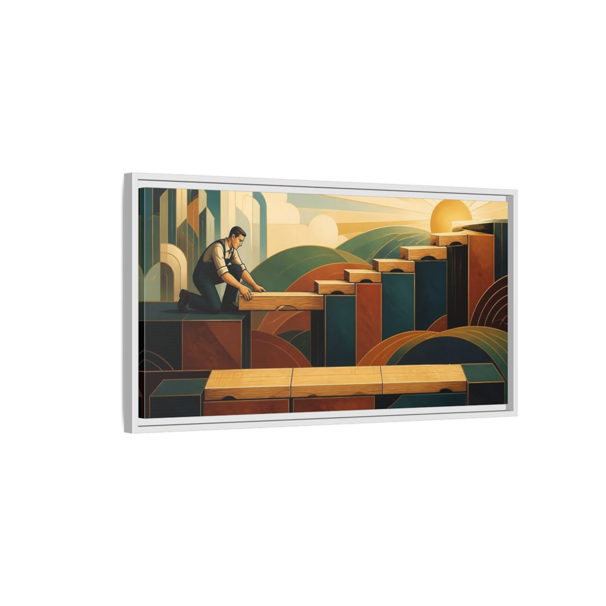 Side Mockup 1. Worker Motivation Steps shown as framed canvas print