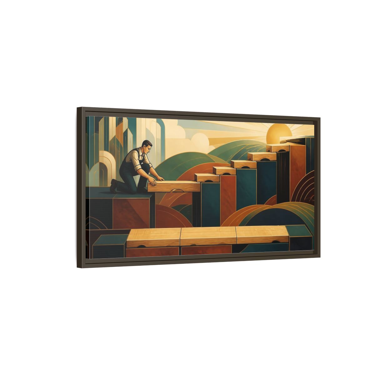 Main Mockup. Worker Motivation Steps shown as framed canvas print