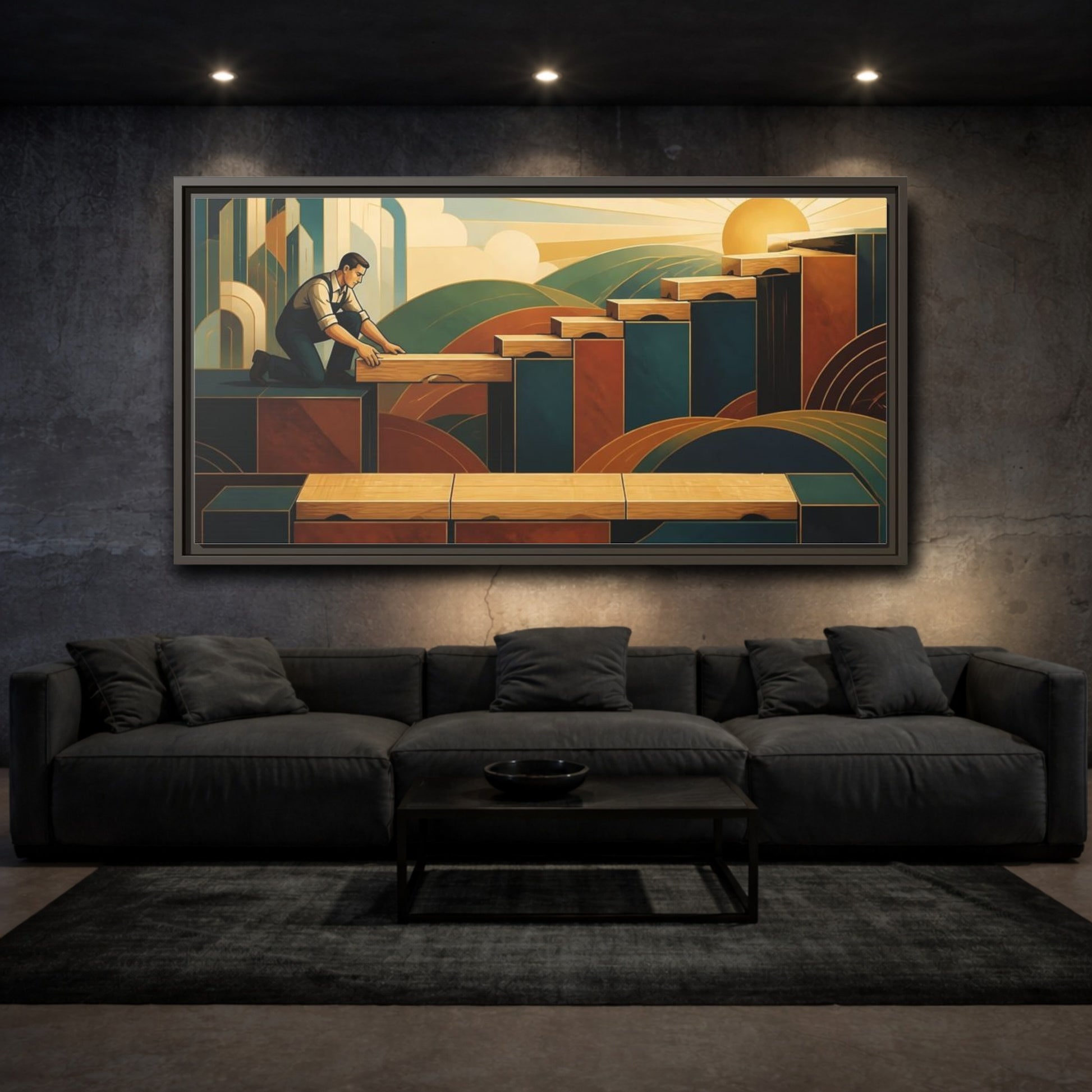 Mockup 3. Worker Motivation Steps shown as framed canvas print